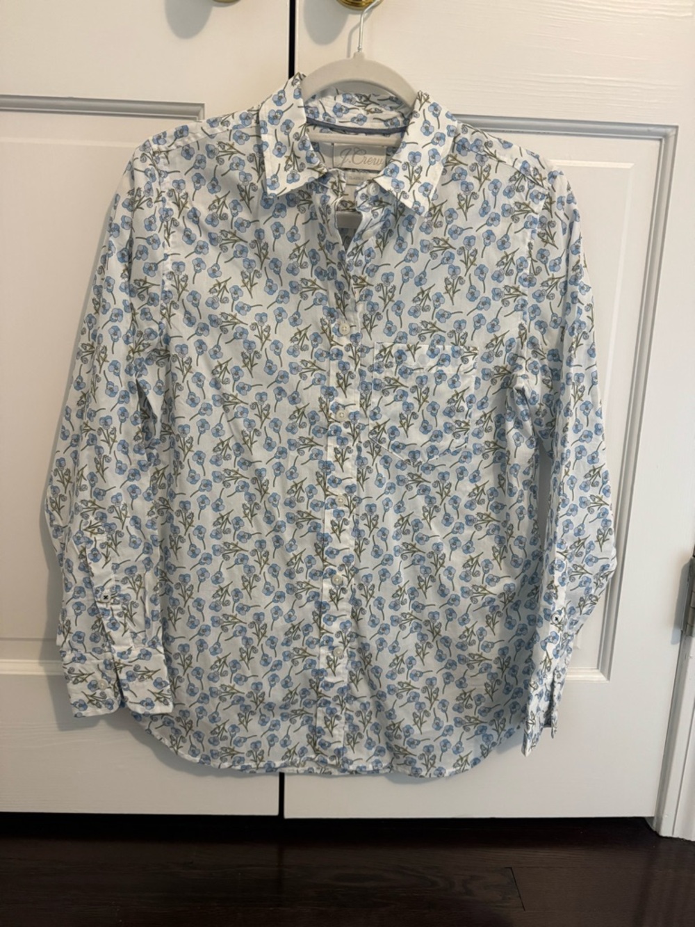 J. Crew White and Blue Liberty Floral Print Button-Down Shirt